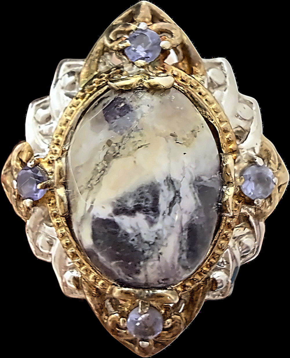 Ancient Revival Vintage 10K Gold Natural Gold Quartz Agate Ring with Accent Ston